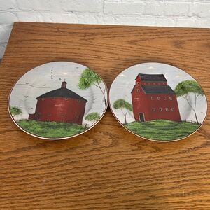 Vintage Warren Kimble Collection "Barns" Salad Plates By Sakura set of 2